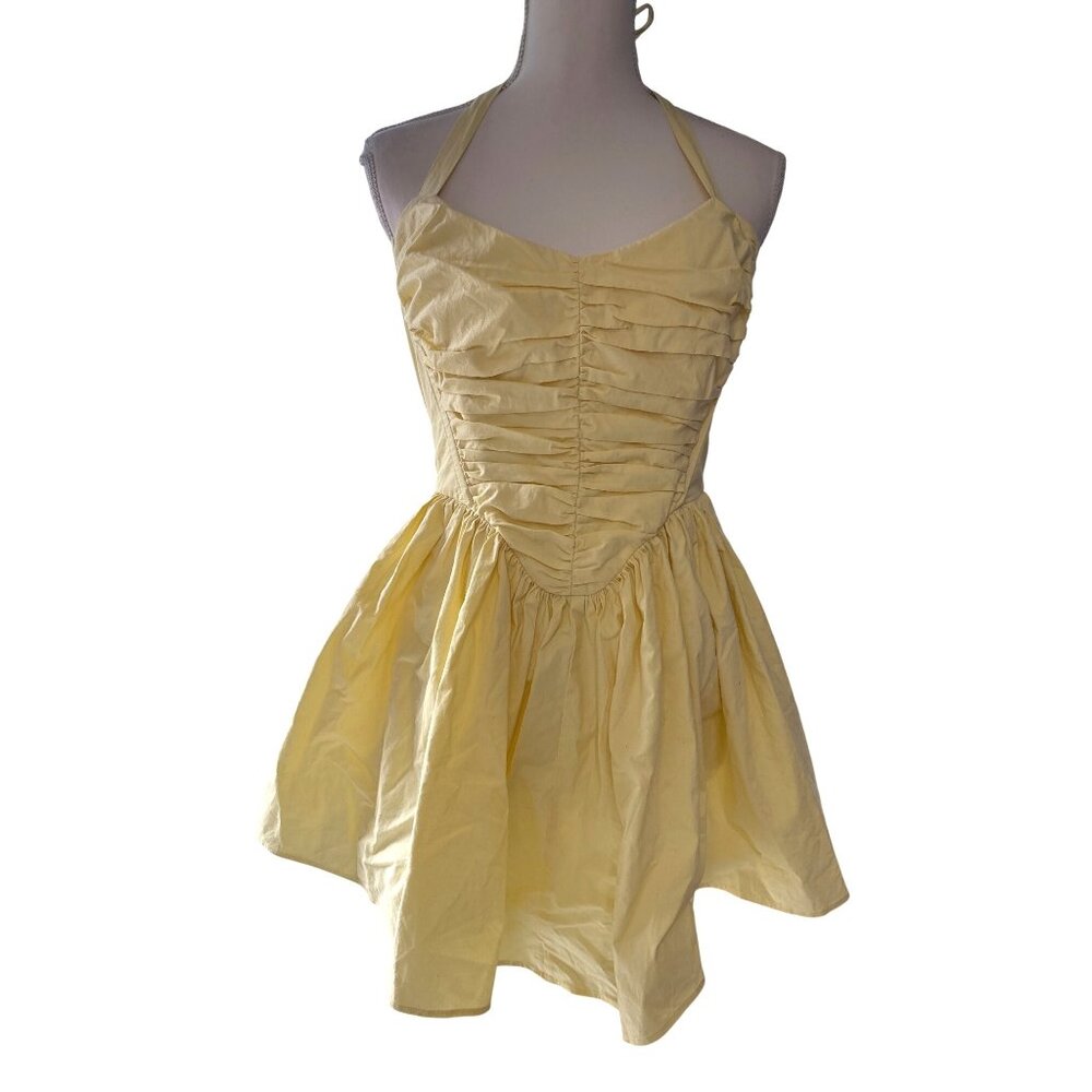NBD Sara Mini Dress in Pale Yellow Large New Womens Cotton Party - Picture 4 of 9